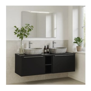 Plan vasque VANTA 180 cm noir – Plateau XXL pour meuble sous vasque