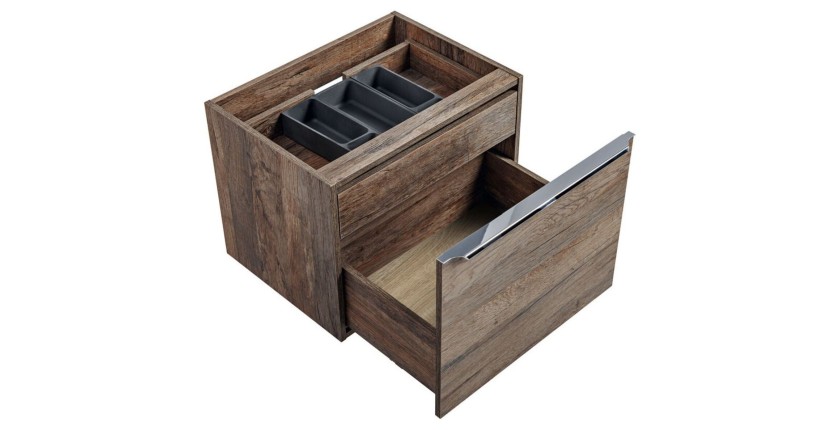 Meuble sous vasque VANTA chêne 60cm avec 1 tiroir ouvert