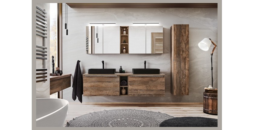 Colonne salle de bain VANTA chêne foncé – Étagères compact