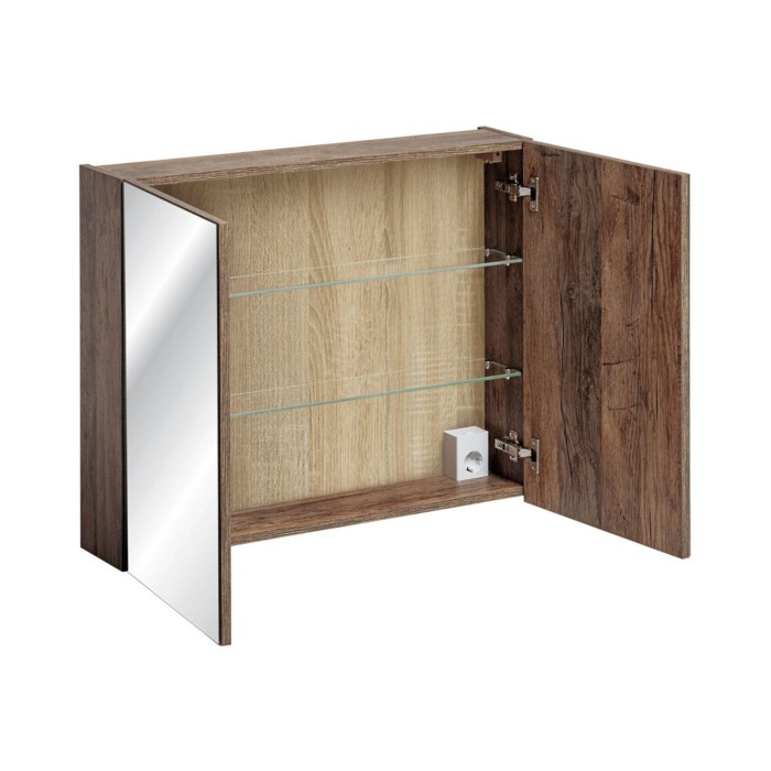 Mueble de almacenamiento VANTA roble oscuro 80cm – Módulo de pared con puerta de espejos