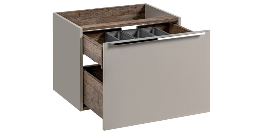 Meuble sous vasque VANTA taupe 60cm avec tous les tiroirs ouverts