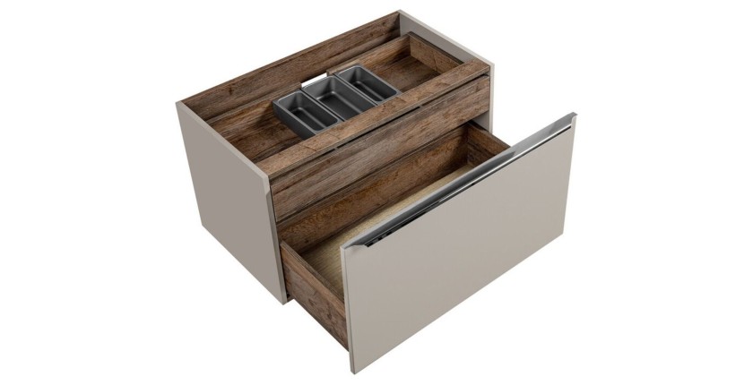 Meuble sous vasque VANTA taupe 80cm ouvert vu de haut
