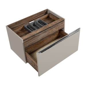 Meuble sous vasque VANTA taupe 80cm ouvert vu de haut