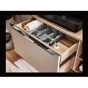 Zoom sur l'ouverture du meuble sous vasque VANTA taupe 80cm