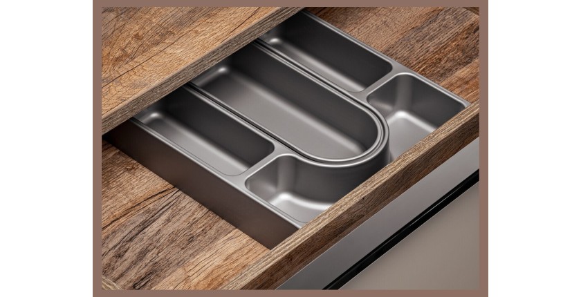 Zoom sur le tiroir intérieur du meuble sous vasque VANTA taupe 80cm