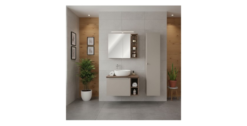 Meuble de rangement avec miroirs VANTA taupe 60cm mis en situation