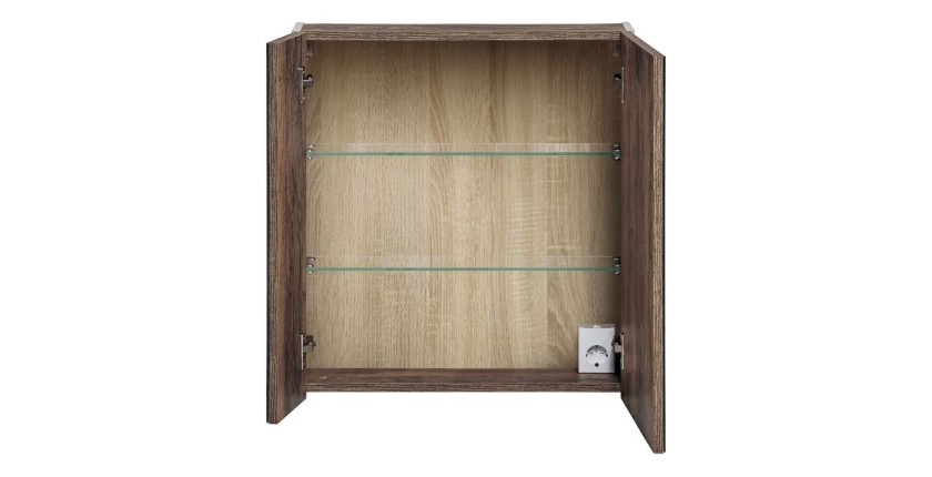 Meuble de rangement avec miroirs VANTA taupe 60cm ouvert vu de face