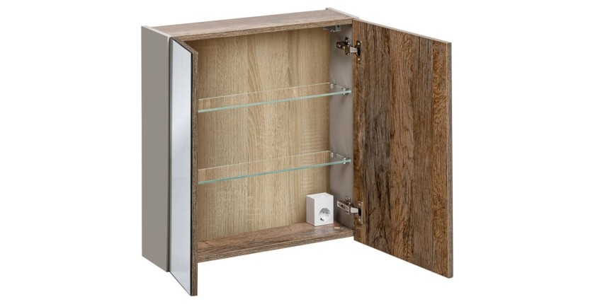 Meuble de rangement avec miroirs VANTA taupe 60cm ouvert