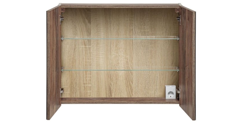 Meuble de rangement avec miroirs VANTA taupe 80cm ouvert vu de face