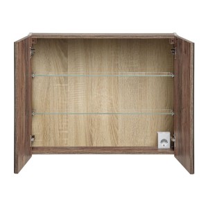 Meuble de rangement avec miroirs VANTA taupe 80cm ouvert vu de face