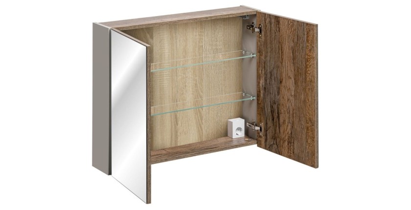 Meuble de rangement avec miroirs VANTA taupe 80cm ouvert