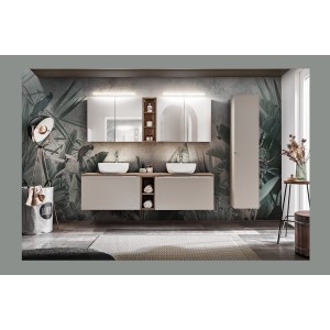 Meuble de rangement avec miroirs VANTA taupe 80cm mis en situation