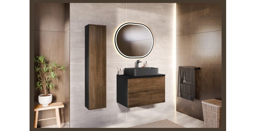 Colonne salle de bain SAVIA 140 cm marron et noir – 1 porte et rangements