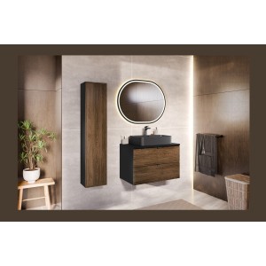 Colonne salle de bain SAVIA 140 cm marron et noir – 1 porte et rangements
