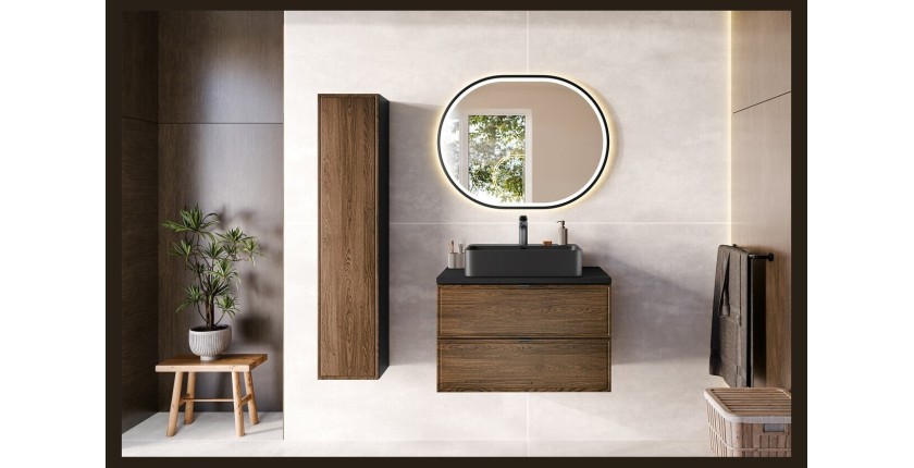 Colonne salle de bain SAVIA 140 cm marron et noir – 1 porte et rangements