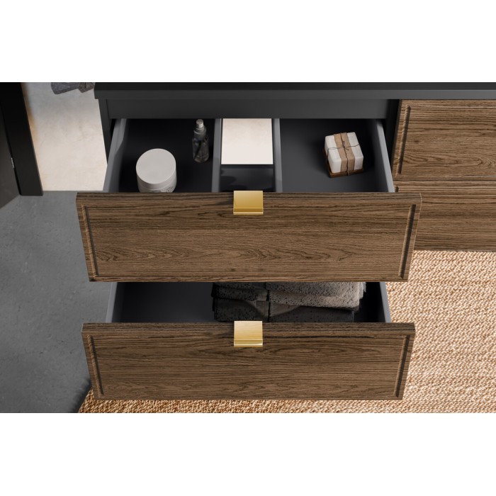 Mueble bajo lavabo SAVIA 60 cm marrón y negro – 2 cajones – suspendido