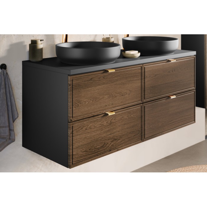 Mueble bajo lavabo SAVIA 60 cm marrón y negro – 2 cajones – suspendido