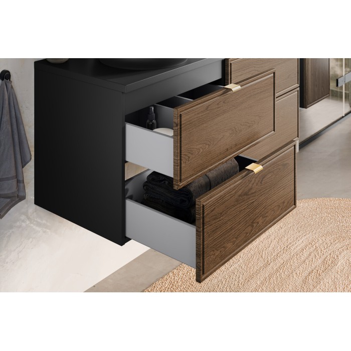 Mueble bajo lavabo SAVIA 60 cm marrón y negro – 2 cajones – suspendido