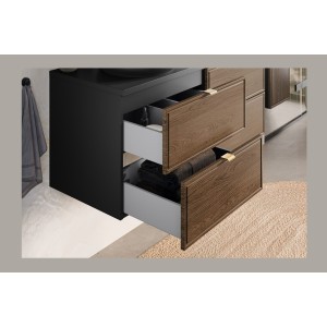 Zoom sur les tiroirs ouverts, vu de côté, du meuble sous vasque SAVIA 60cm