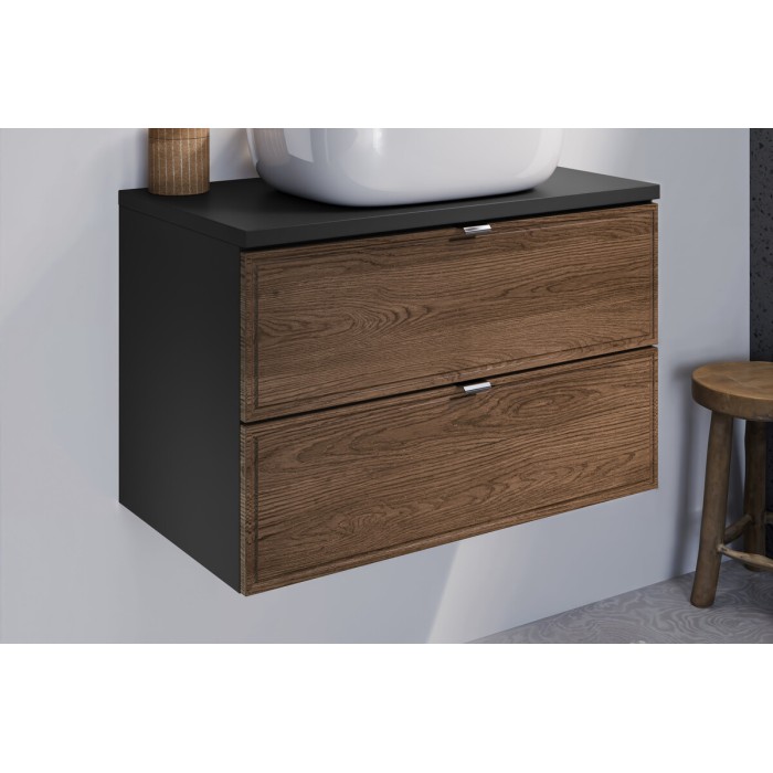Mobile sottolavabo SAVIA 80 cm marrone e nero – 2 cassetti – sospesi