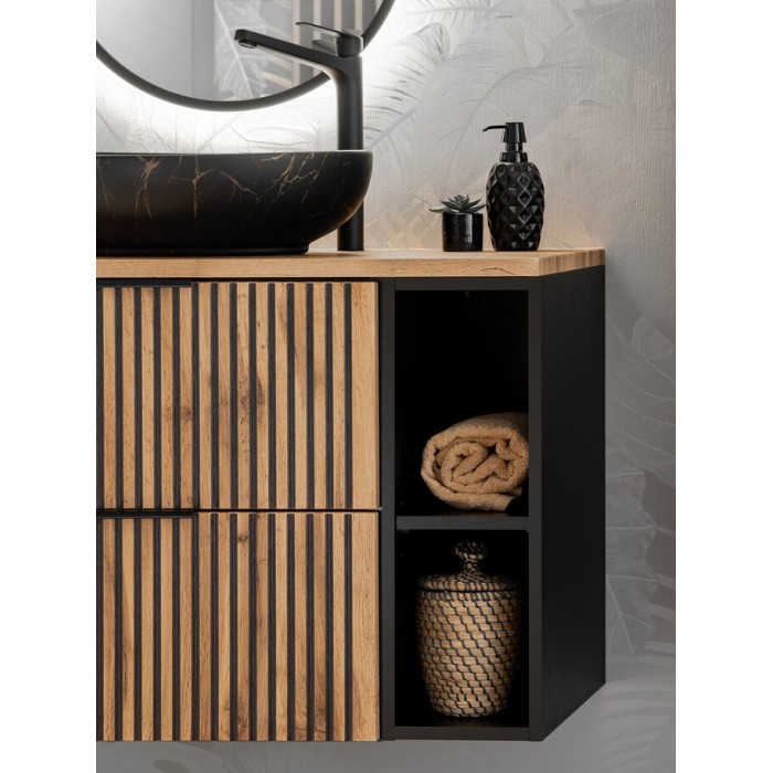 Mobile da bagno aggiuntivo sotto lavabo KINOKO – 2 ante – Grigio antracite – L20 × P57 × H46 cm – Da appendere