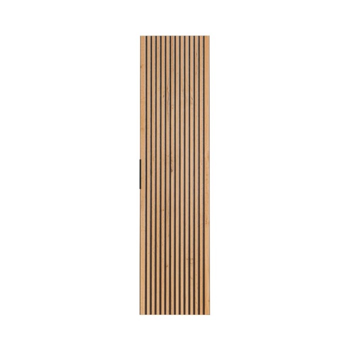 Badkamerkolom KINOKO – 1 deur – Afwerking met natuurlijk houteffect en zwarte lamellen – L35 × B25 × H140 cm – Om op te hangen
