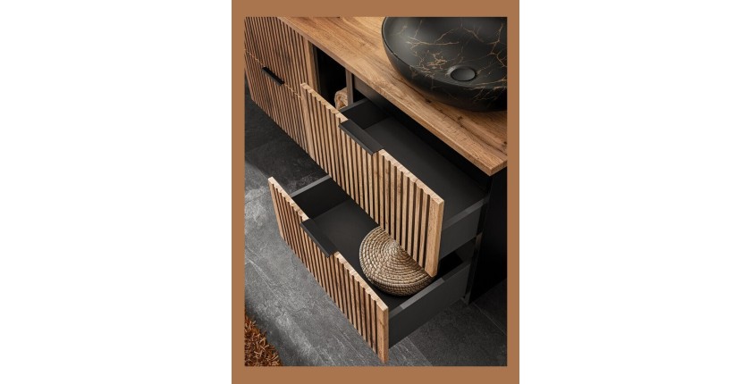 Zoom sur les tiroirs ouvert du meuble sous vasque KINOKO 60cm