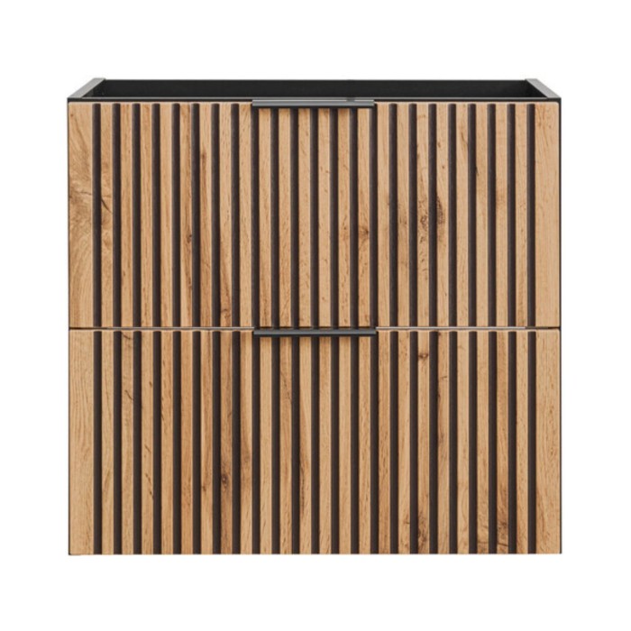 Mobile sottolavabo KINOKO – 2 cassetti – Finitura doghe in legno naturale e nero – L80 × P46 × H57 cm – Da appendere