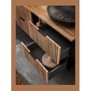 Zoom sur les tiroirs ouverts du meuble sous vasque KINOKO 80cm