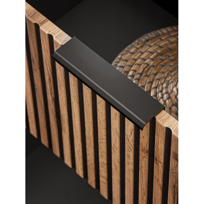 Mobile sottolavabo KINOKO – 2 cassetti – Finitura doghe in legno naturale e nero – L80 × P46 × H57 cm – Da appendere