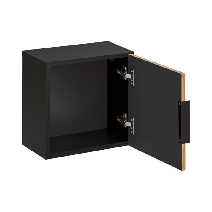 Cassettiera da muro KINOKO – 1 anta – Finitura doghe in legno naturale e nero – L35 × P22 × H35 cm – Da appendere