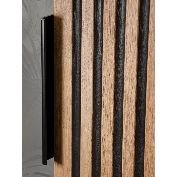 Cassettiera da muro KINOKO – 1 anta – Finitura doghe in legno naturale e nero – L35 × P22 × H35 cm – Da appendere