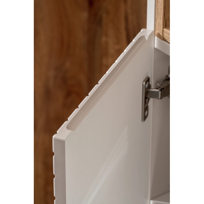 Columna de baño AOKI – 2 puertas – Acabado beige cachemira con motivos de espiga – L30 × P25 × H140 cm – Para colgar