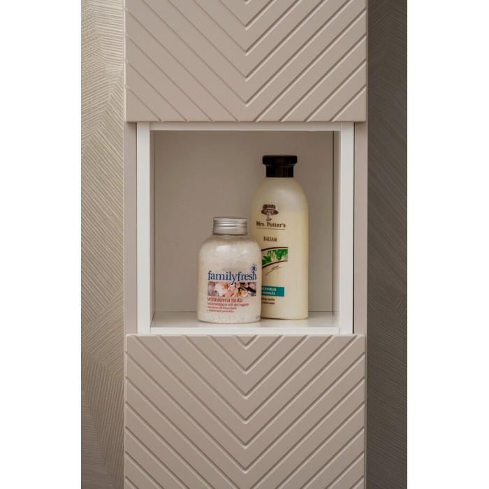 Columna de baño AOKI – 2 puertas – Acabado beige cachemira con motivos de espiga – L30 × P25 × H140 cm – Para colgar