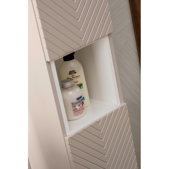 Columna de baño AOKI – 2 puertas – Acabado beige cachemira con motivos de espiga – L30 × P25 × H140 cm – Para colgar