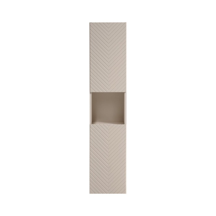 Columna de baño AOKI – 2 puertas – Acabado beige cachemira con motivos de espiga – L30 × P25 × H140 cm – Para colgar