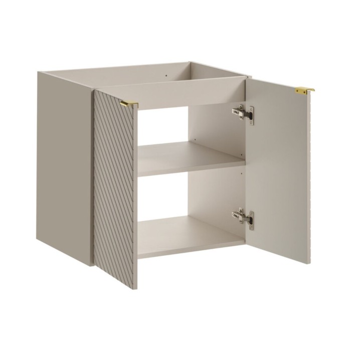 Mobile sottolavabo AOKI – 2 porte – Finitura beige cachemire con motivi a spina di pesce – L60 × P39 × H57 cm – Da appendere