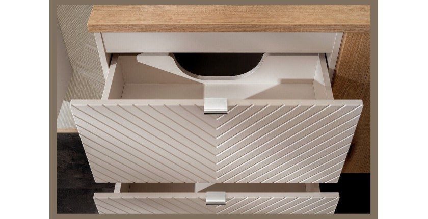 Zoom sur l'un des tiroirs ouverts du meuble sous vasque AOKI 60cm