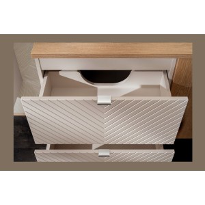 Zoom sur l'un des tiroirs ouverts du meuble sous vasque AOKI 60cm