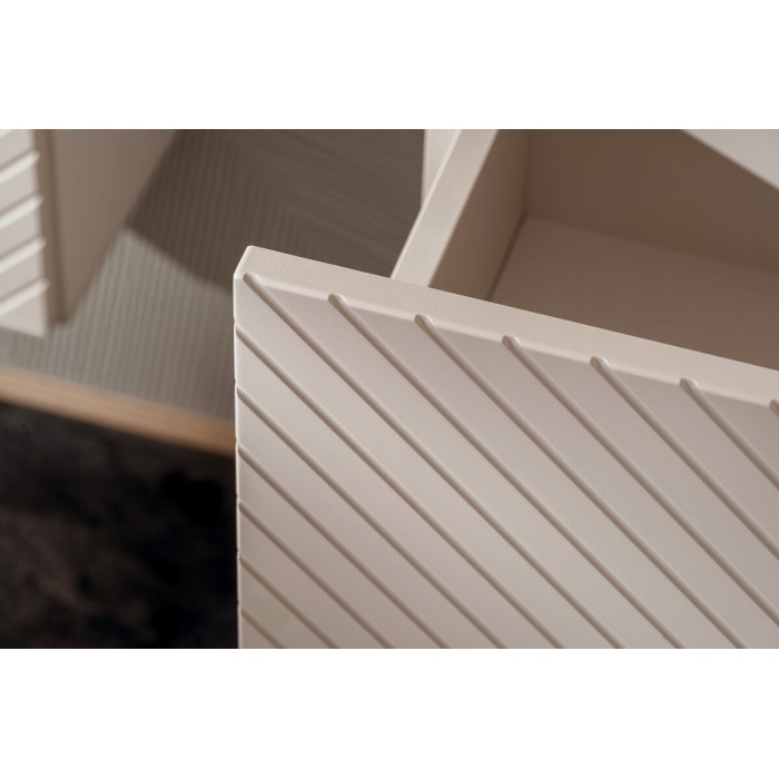 Mobile sottolavabo AOKI – 2 cassetti – Finitura beige cachemire a motivi chevron e maniglie dorate – L60 × P39 × H57 cm – Da app