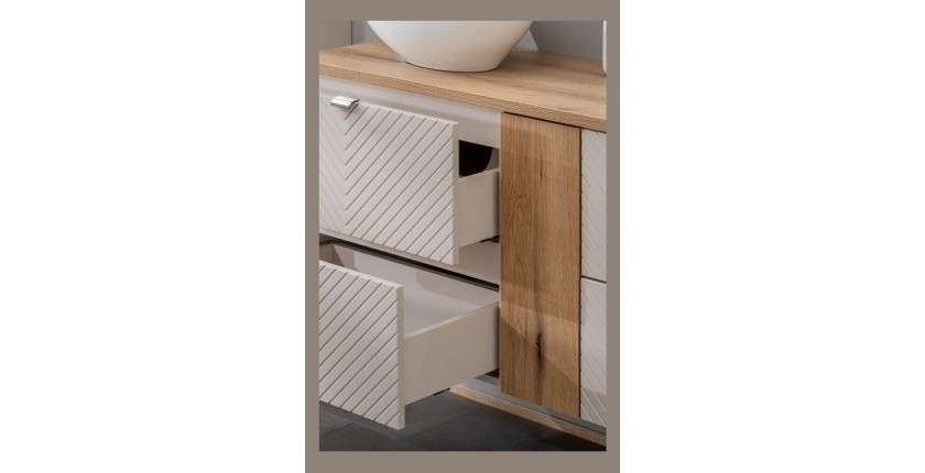 Zoom sur les côtés des tiroirs du meuble sous vasque AOKI 60cm