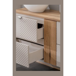 Zoom sur les côtés des tiroirs du meuble sous vasque AOKI 60cm