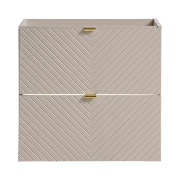 Mobile sottolavabo AOKI – 2 cassetti – Finitura beige cachemire a motivi chevron e maniglie dorate – L60 × P39 × H57 cm – Da app