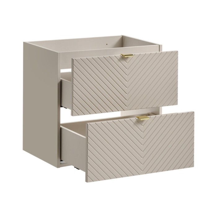 Mobile sottolavabo AOKI – 2 cassetti – Finitura beige cachemire a motivi chevron e maniglie dorate – L60 × P39 × H57 cm – Da app
