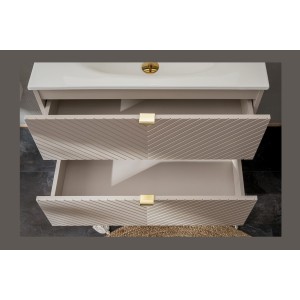 Zoom sur les tiroirs ouverts du meuble sous vasque AOKI 80cm