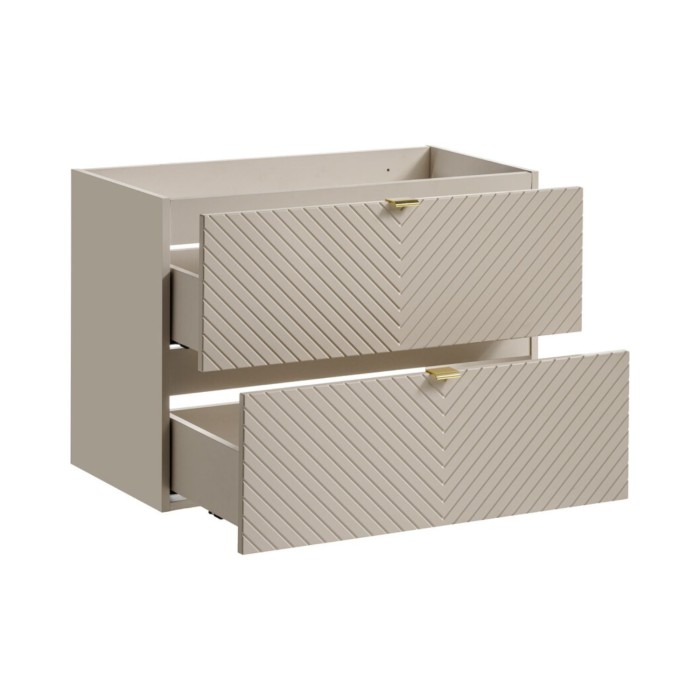 Mobile sottolavabo AOKI – 2 cassetti – Finitura beige cachemire con motivi a spina di pesce e maniglie dorate – L80 × P39 × H57 