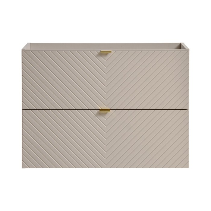 Mobile sottolavabo AOKI – 2 cassetti – Finitura beige cachemire con motivi a spina di pesce e maniglie dorate – L80 × P39 × H57 