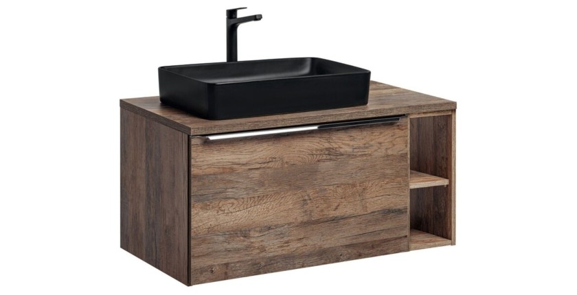 Ensemble de salle de bain VANTA chêne 100cm avec vasque noire à poser