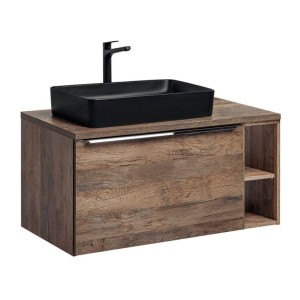 Ensemble de salle de bain VANTA chêne 100cm avec vasque noire à poser