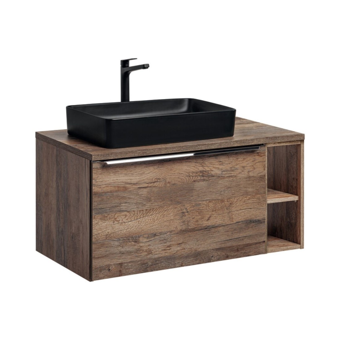 Ensemble de salle de bain VANTA chêne 100cm avec vasque noire à poser